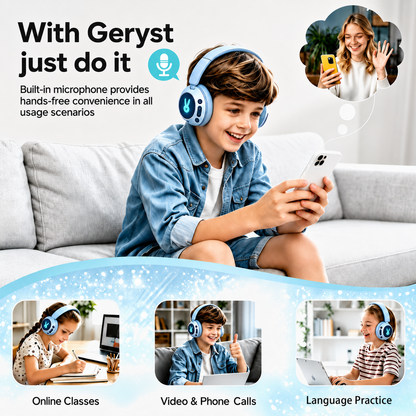 Kids Bluetooth Headphones with Microphone, 3 Safe Volume Modes 74/84/95dB, 48H Battery LED Light Up Foldable Over-Ear Wireless Headset with Audio Cable for Online Learning & Travel