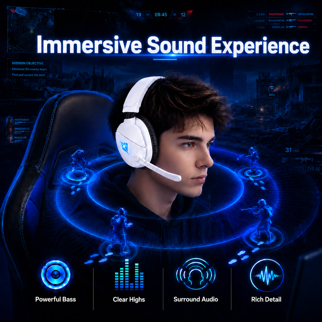 BTOOTOS Gaming Headsets with Noise Cancelling Microphone, Xbox One & PS5 PS4 Headphones, High-Quality Stereo Sound, LED Light, Soft Memory Earmuffs for Ultimate Comfort, Wired over-Ear Headset for PC, Laptop