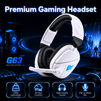 BTOOTOS Gaming Headsets with Noise Cancelling Microphone, Xbox One & PS5 PS4 Headphones, High-Quality Stereo Sound, LED Light, Soft Memory Earmuffs for Ultimate Comfort, Wired over-Ear Headset for PC, Laptop