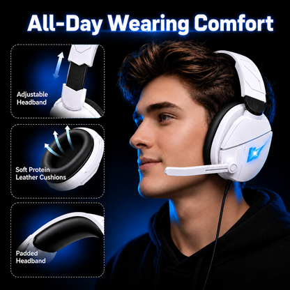 BTOOTOS Gaming Headsets with Noise Cancelling Microphone, Xbox One & PS5 PS4 Headphones, High-Quality Stereo Sound, LED Light, Soft Memory Earmuffs for Ultimate Comfort, Wired over-Ear Headset for PC, Laptop