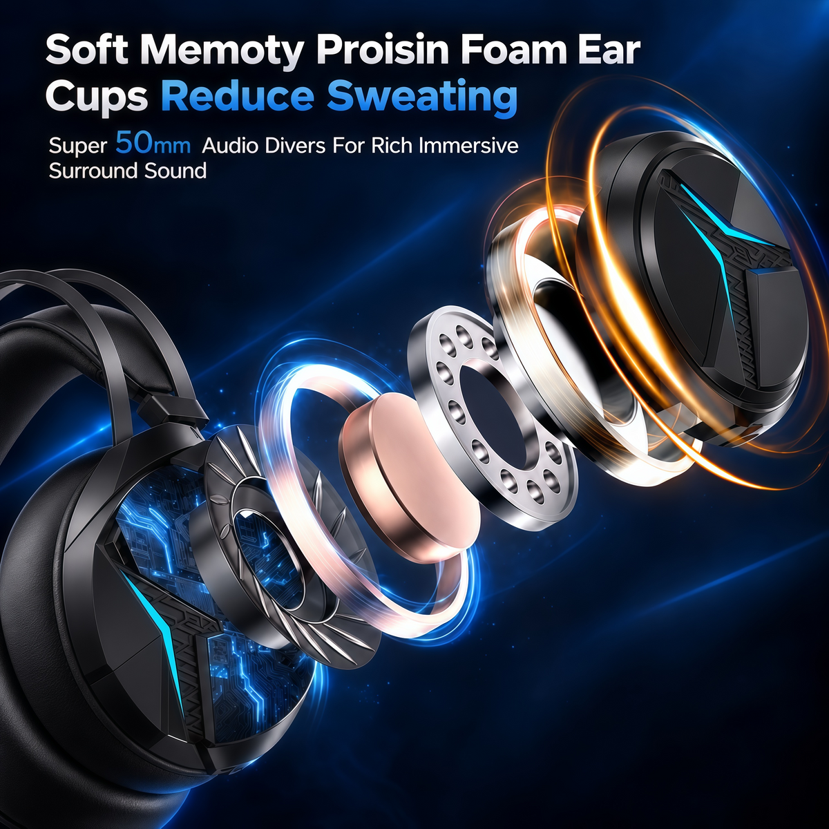 Geryst 2.4GHz Wireless Gaming Headset for PS5/PS4/Switch/PC, Bluetooth Over Ear Gaming Headphones with USB-C Wired Mode, 20ms Low Latency, 50mm Drivers, Noise Cancelling Mic, 40H Battery, Blue LED Lights