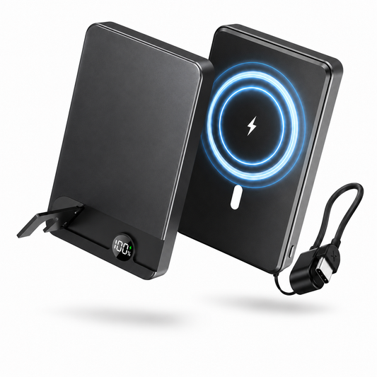 Btootos Wireless Power Bank 10000mAh, 20W Fast Charging Magnetic Power Bank, Portable Charger With a folding stand and Portable Fast-Charging Cable, Compatible with iPhone 17/16/15 Series, Samsung, Android