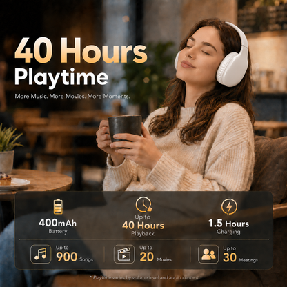 Geryst Bluetooth Headphones, Headphones Wireless Over Ear with Microphone, 40mm Stereo Sound, 20H Playtime, Foldable Headset with Type-C Charging and 3.5mm AUX, for Work Travel Home