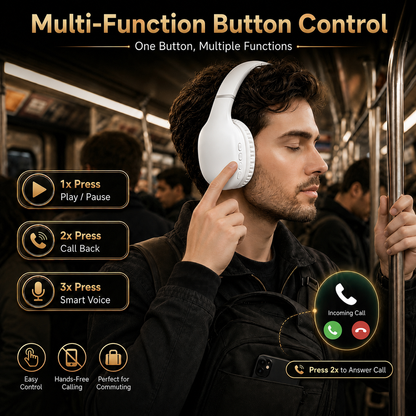 Geryst Bluetooth Headphones, Headphones Wireless Over Ear with Microphone, 40mm Stereo Sound, 20H Playtime, Foldable Headset with Type-C Charging and 3.5mm AUX, for Work Travel Home