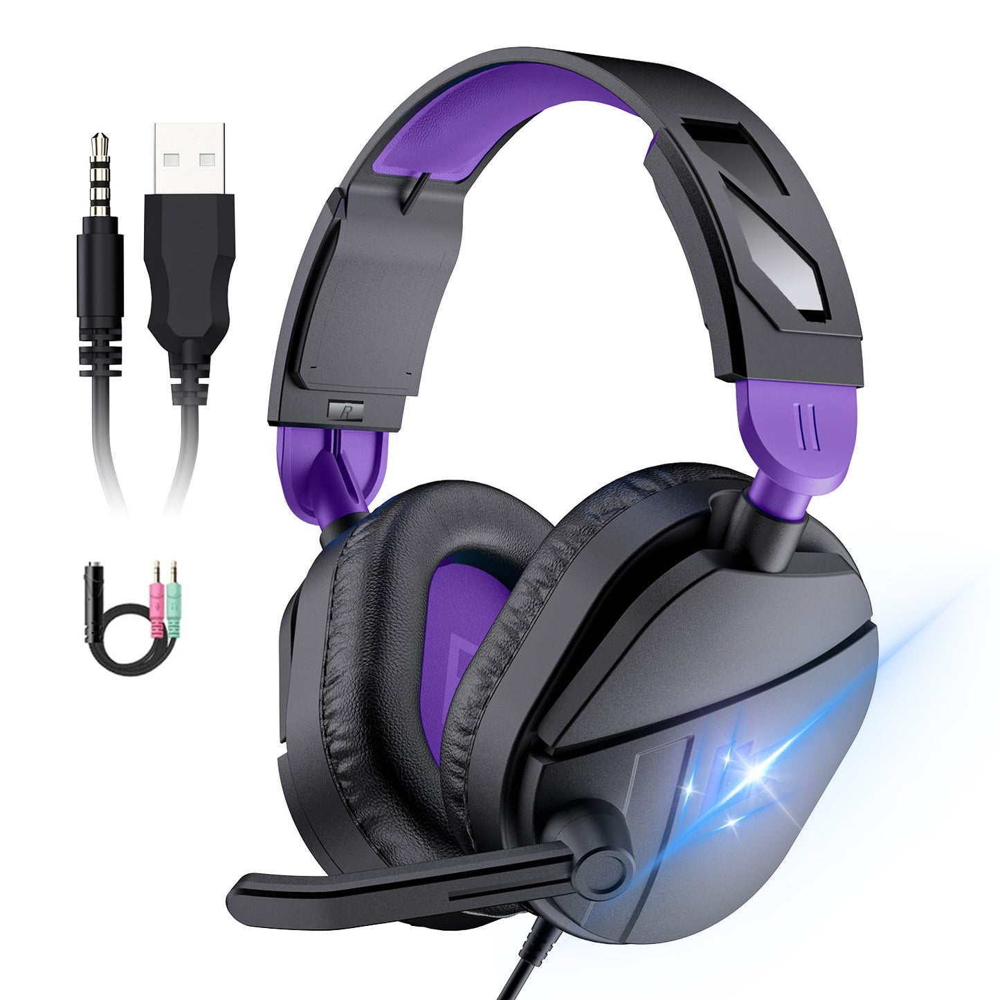 Aptkdoe Gaming Headsets with Noise Cancelling Microphone, Xbox One & PS5 PS4 Headphones, High-Quality Stereo Sound, LED Light, Soft Memory Earmuffs for Ultimate Comfort, Wired Over-Ear Headset for PC, Laptop