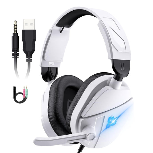 Aptkdoe Gaming Headsets with Noise Cancelling Microphone, Xbox One & PS5 PS4 Headphones, High-Quality Stereo Sound, LED Light, Soft Memory Earmuffs for Ultimate Comfort, Wired Over-Ear Headset for PC, Laptop