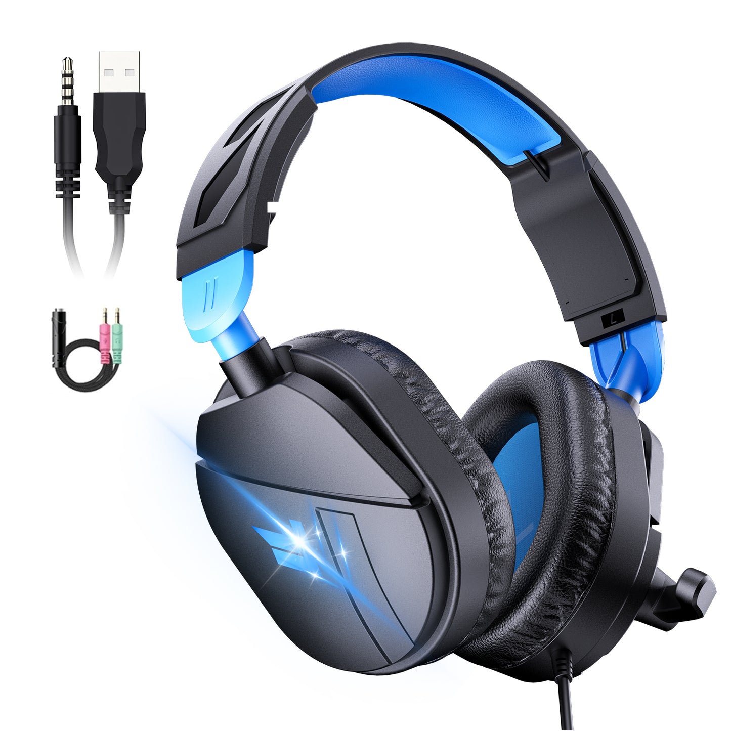Aptkdoe Gaming Headsets with Noise Cancelling Microphone, Xbox One & PS5 PS4 Headphones, High-Quality Stereo Sound, LED Light, Soft Memory Earmuffs for Ultimate Comfort, Wired Over-Ear Headset for PC, Laptop