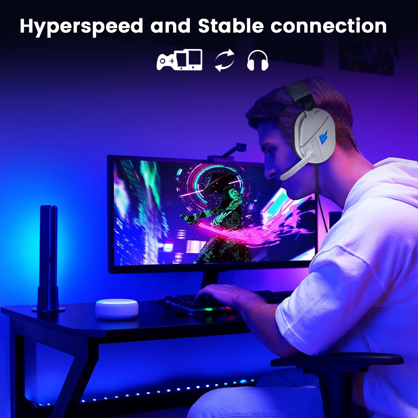 Aptkdoe Gaming Headsets with Noise Cancelling Microphone, Xbox One & PS5 PS4 Headphones, High-Quality Stereo Sound, LED Light, Soft Memory Earmuffs for Ultimate Comfort, Wired Over-Ear Headset for PC, Laptop