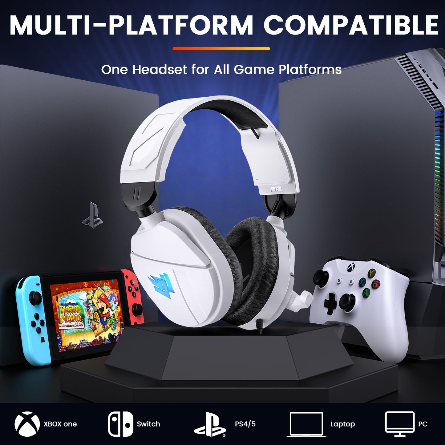 Aptkdoe Gaming Headsets with Noise Cancelling Microphone, Xbox One & PS5 PS4 Headphones, High-Quality Stereo Sound, LED Light, Soft Memory Earmuffs for Ultimate Comfort, Wired Over-Ear Headset for PC, Laptop