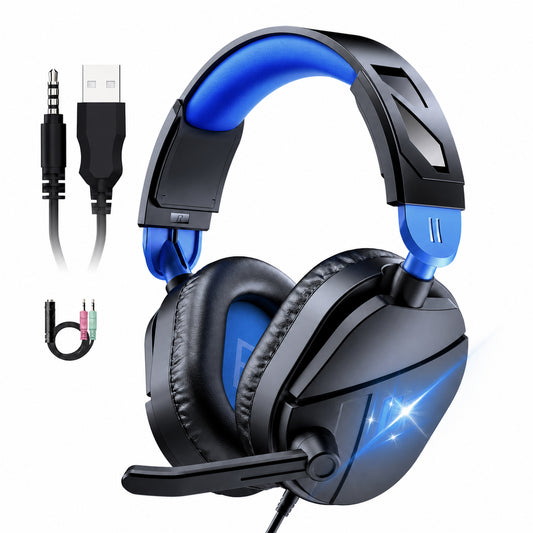 Btootos Gaming Headsets with Noise Cancelling Microphone, Xbox One & PS5 PS4 Headphones, High-Quality Stereo Sound, LED Light, Soft Memory Earmuffs for Ultimate Comfort, Wired Over-Ear Headset for PC, Laptop