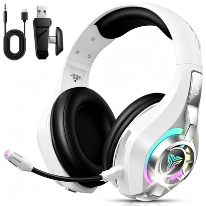Geryst 2.4GHz Wireless Gaming Headset for PS4/PS5/Switch/PC, Bluetooth Over Ear Headphones with ENC Noise Cancelling Mic,7.1 Stereo Surround Sound, 40mm Drivers, RGB Light, 45H Battery Gaming Headphone