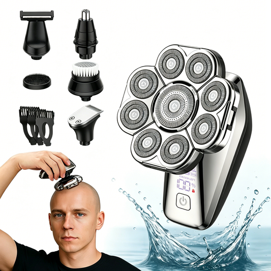 9D Head Shavers for Bald Men, Waterproof Wet or Dry Electric Razor for Men/Women, 6-in-1 Detachable Head Shaver, Grooming Kit, LED Display/Type-C Charge, Travel-Friendly, Portable
