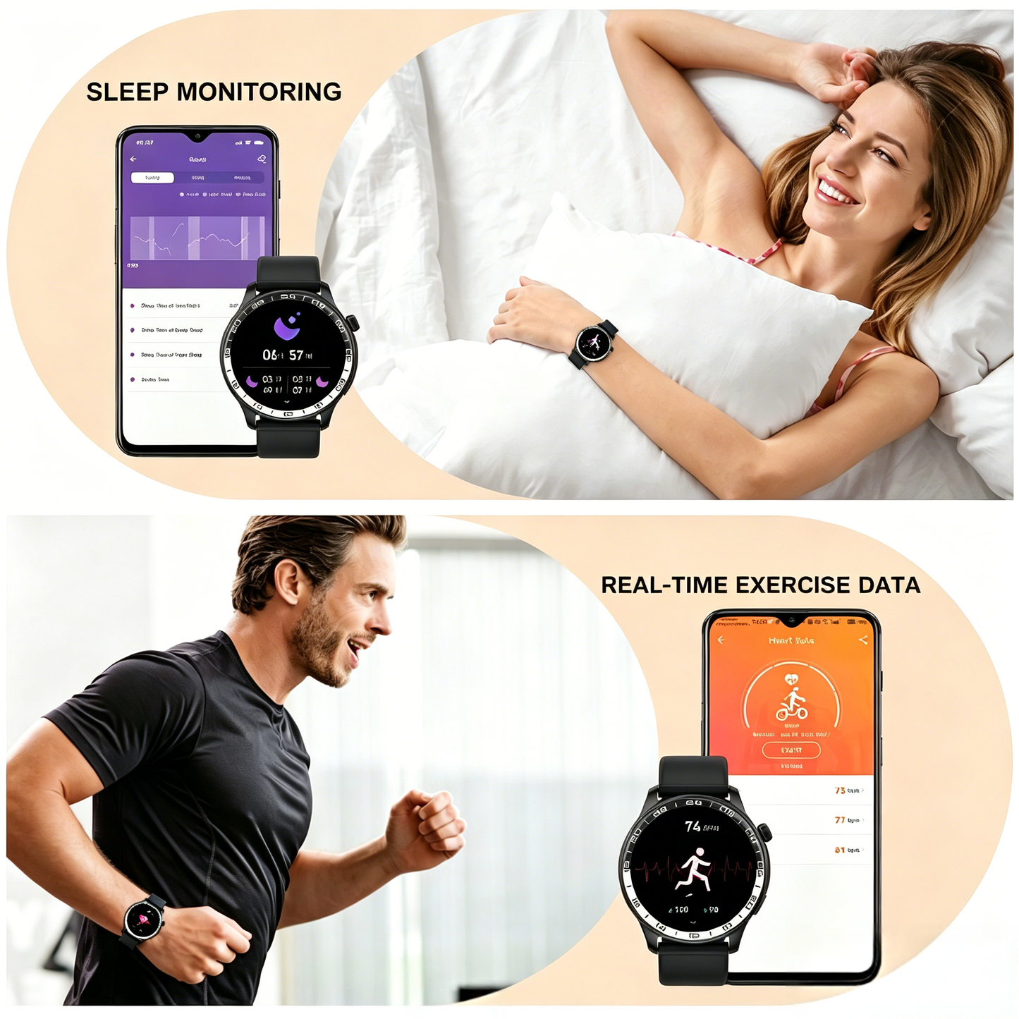 Smart Watch for Men Fitness Tracker: Military 1.43'' AMOLED Mens Watches Running Waterproof Smartwatch Android Phones iPhone Compatible Sleep Monitor Step Counter Pedometer