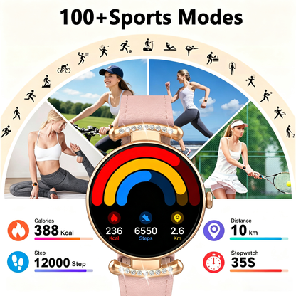 Geryst Smart Watches for Women, 1.2'' AMOLED HD Round Screen Fitness Trackers with Bluetooth Call (Answer/Make/Text), 100+ Sports Mode, IP68 Waterproof Women Smart Watch for Android IOS