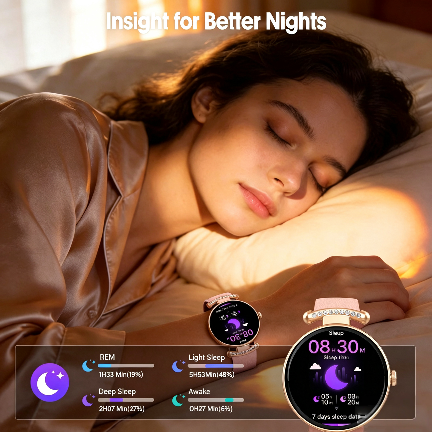 Geryst Smart Watches for Women, 1.2'' AMOLED HD Round Screen Fitness Trackers with Bluetooth Call (Answer/Make/Text), 100+ Sports Mode, IP68 Waterproof Women Smart Watch for Android IOS