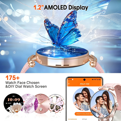 Geryst Smart Watches for Women, 1.2'' AMOLED HD Round Screen Fitness Trackers with Bluetooth Call (Answer/Make/Text), 100+ Sports Mode, IP68 Waterproof Women Smart Watch for Android IOS