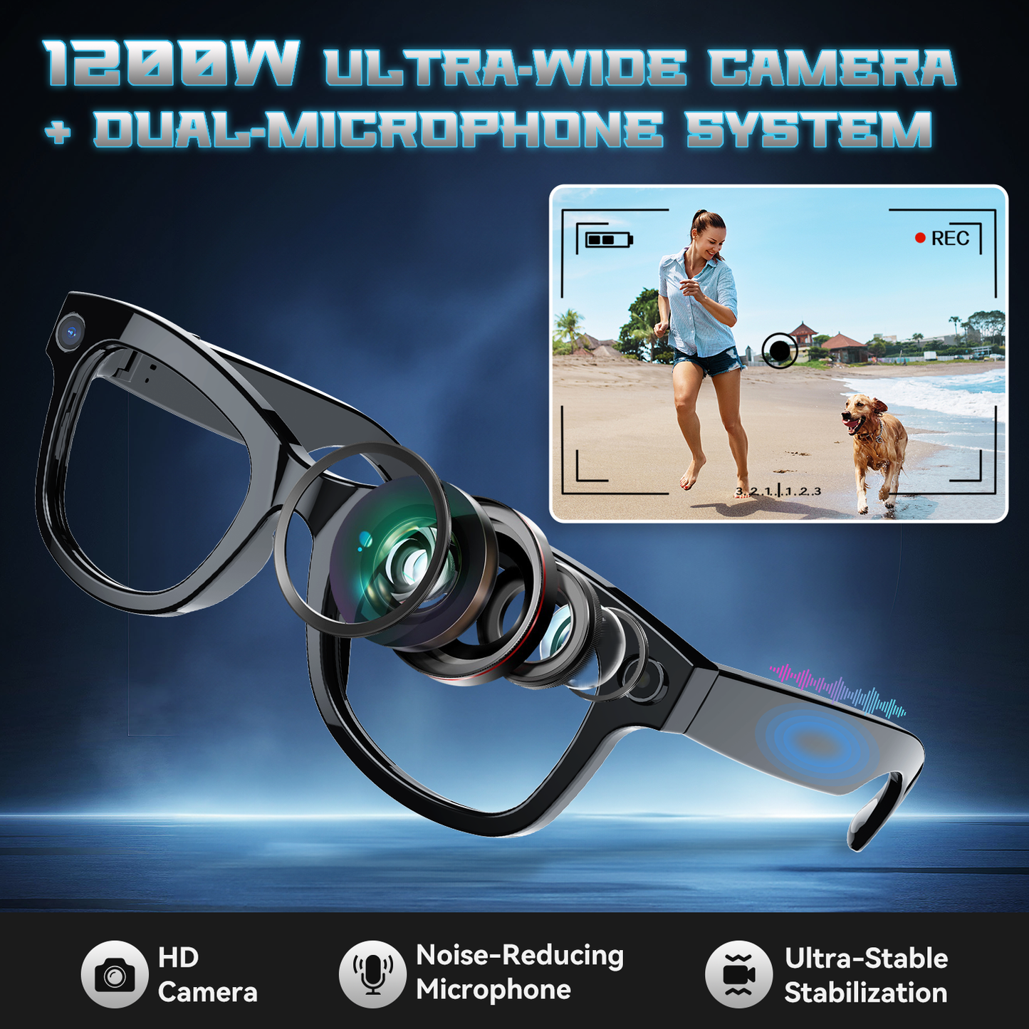 Aptkdoe AI Smart Glasses with Camera, 1080P Video Recording Sunglasses, ENC Noise Reduction, Wireless Music & Calls, Real Time Translation, Open-Ear Audio for Travel, Meetings & Vlogging