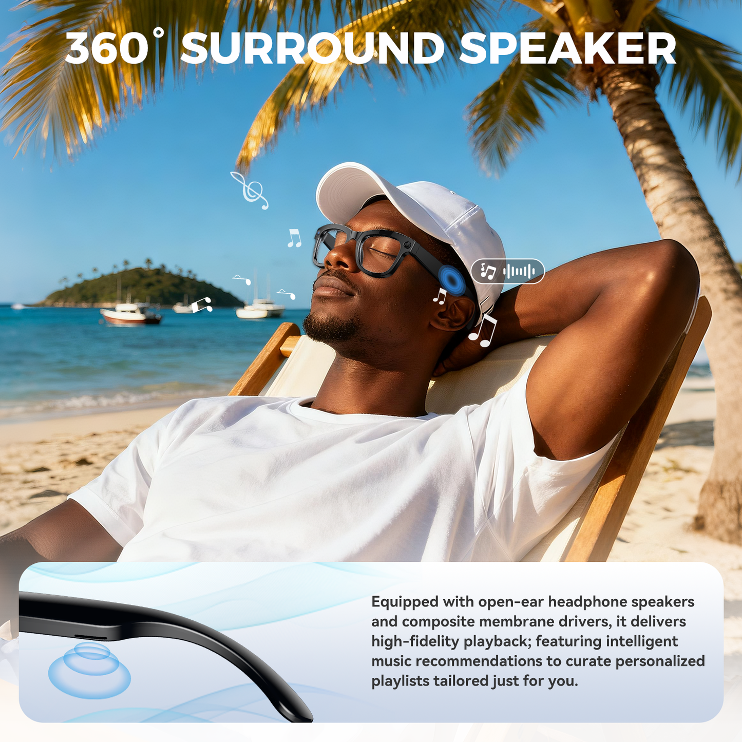 Aptkdoe AI Smart Glasses with Camera, 1080P Video Recording Sunglasses, ENC Noise Reduction, Wireless Music & Calls, Real Time Translation, Open-Ear Audio for Travel, Meetings & Vlogging