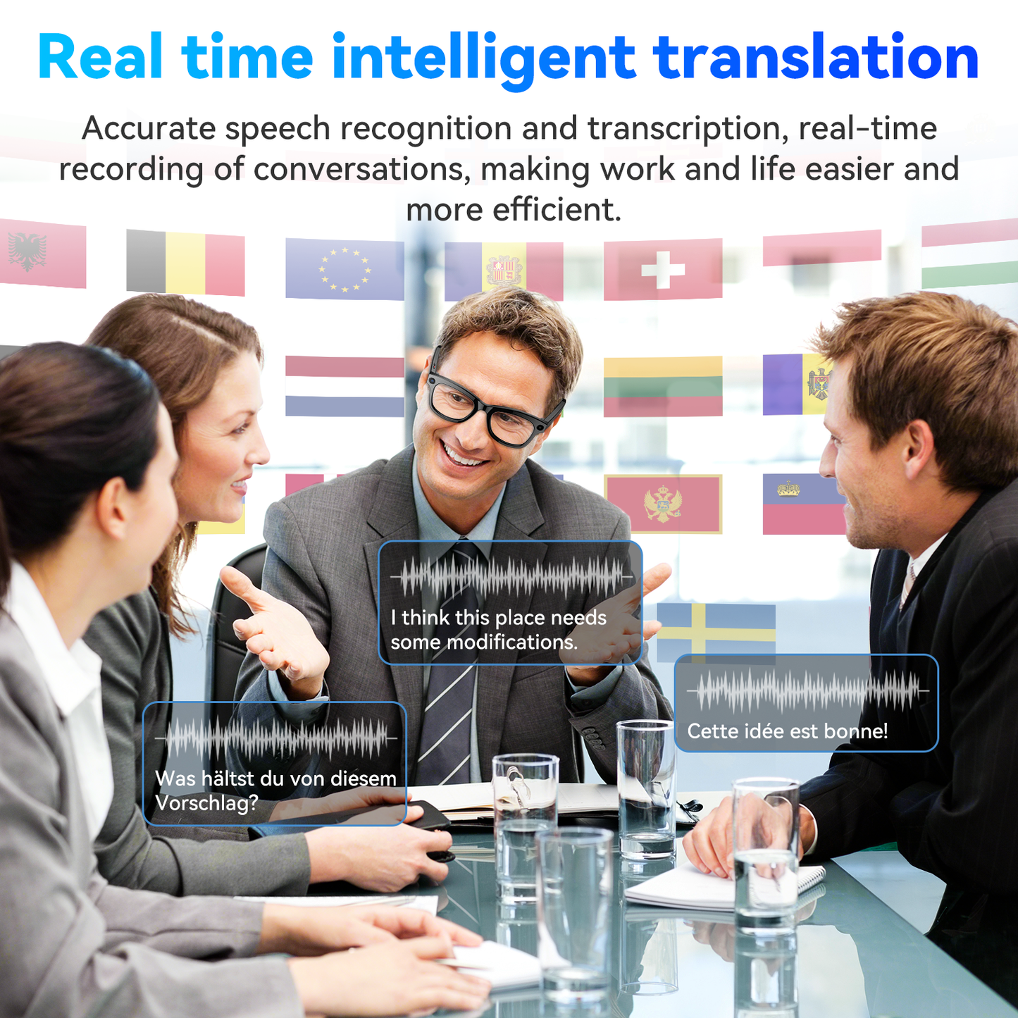 Aptkdoe AI Smart Glasses with Camera, 1080P Video Recording Sunglasses, ENC Noise Reduction, Wireless Music & Calls, Real Time Translation, Open-Ear Audio for Travel, Meetings & Vlogging