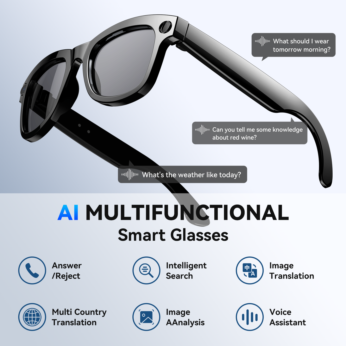 Aptkdoe AI Translation Smart Glasses, 1200W Ultra-Wide Angle Camera Smart Bluetooth Glasses with Touch Voice Assistant, UV Protection/Anti-Blue Light Smart Wireless Glasses with Built-in Mic&Speakers, Unisex