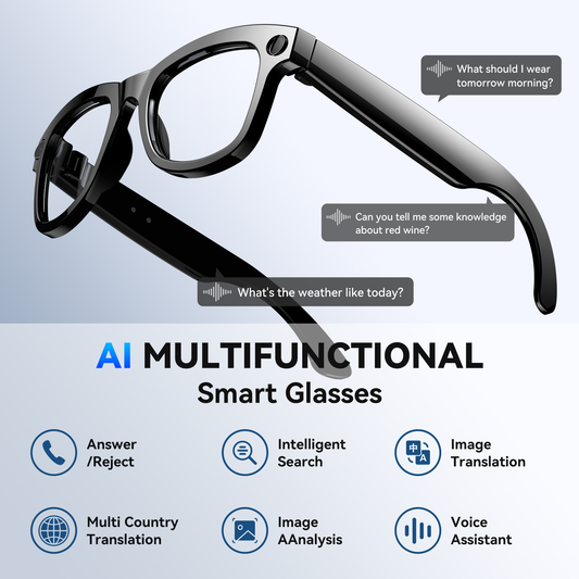 Aptkdoe AI Smart Glasses with Camera, 1080P Video Recording Sunglasses, ENC Noise Reduction, Wireless Music & Calls, Real Time Translation, Open-Ear Audio for Travel, Meetings & Vlogging