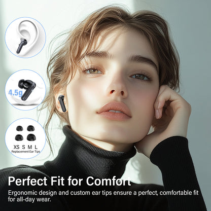 BTOOTOS Wireless Earbuds Bluetooth 5.4 Headphone, 48H Deep Bass LED Power Display Earphones with 6 Mic, Clear Call Ear Buds AI Noise Cancelling ,IPX7 Waterproof in-Ear Earbuds for Android IOS