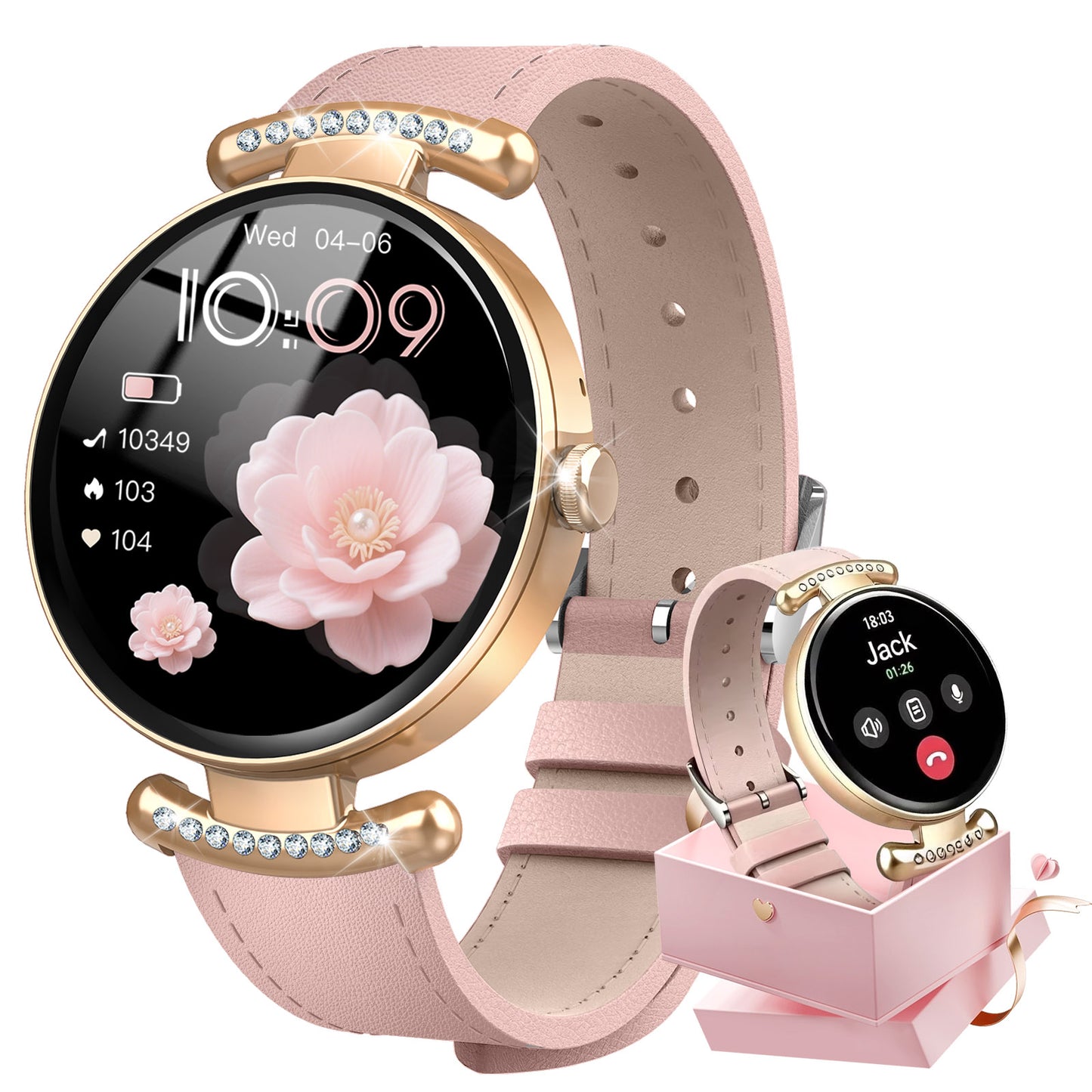 Geryst Smart Watches for Women, 1.2'' AMOLED HD Round Screen Fitness Trackers with Bluetooth Call (Answer/Make/Text), 100+ Sports Mode, IP68 Waterproof Women Smart Watch for Android IOS
