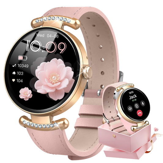 Geryst Smart Watches for Women, 1.2'' AMOLED HD Round Screen Fitness Trackers with Bluetooth Call (Answer/Make/Text), 100+ Sports Mode, IP68 Waterproof Women Smart Watch for Android IOS