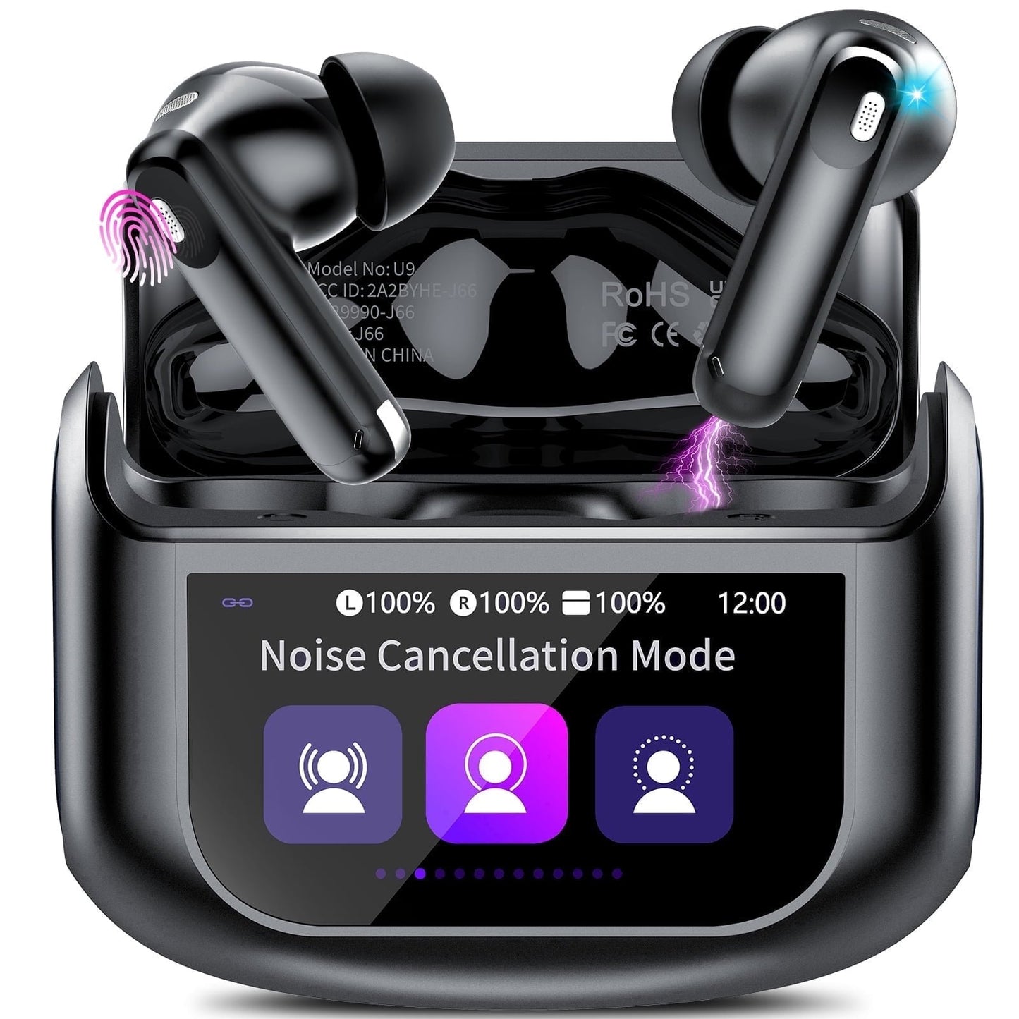 Btootos Touch Screen Wireless Earbuds, Headphones Bluetooth 5.4 Ear Buds with ANC and ENC Clear Calls, 48H Noise Cancelling Earbud, 14.2mm Deep Bass, 5 EQ Modes, IPX7 Waterproof Earphones, for iOS Android