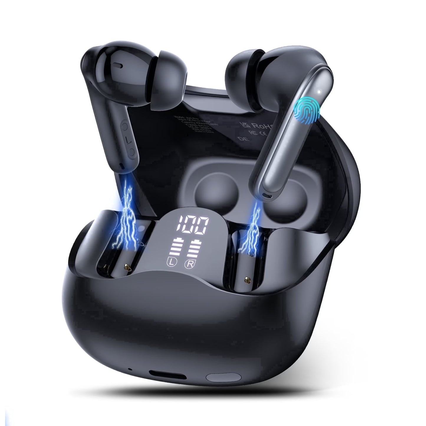 BTOOTOS Wireless Earbuds Bluetooth 5.4 Headphone, 48H Deep Bass LED Power Display Earphones with 6 Mic, Clear Call Ear Buds AI Noise Cancelling ,IPX7 Waterproof in-Ear Earbuds for Android IOS