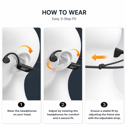 BTOOTOS Bone Conduction Headphones, Bluetooth 6.0 Open-Ear Design with Dual Drivers, LED Display, IP67 Waterproof and 12-Hour Playtime for Running