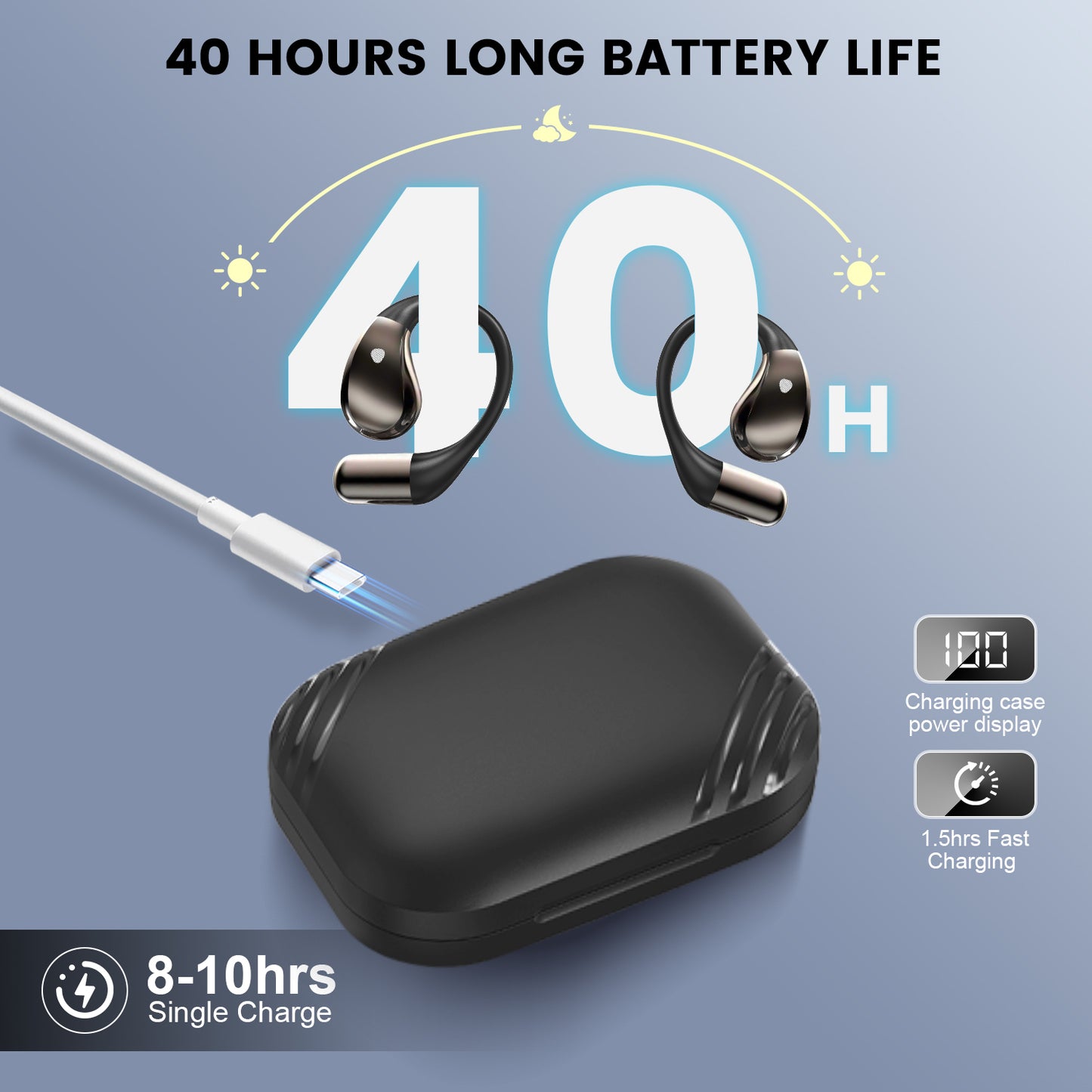 Btootos Open Ear Earbuds, Non-In-Ear Comfortable Earhook Wireless Earbuds with Bluetooth 6.0 and ENC Clear Calls, 48H Playtime, Bluetooth Headphones for Sport, Travel & Daily Wear, Waterproof Earphones