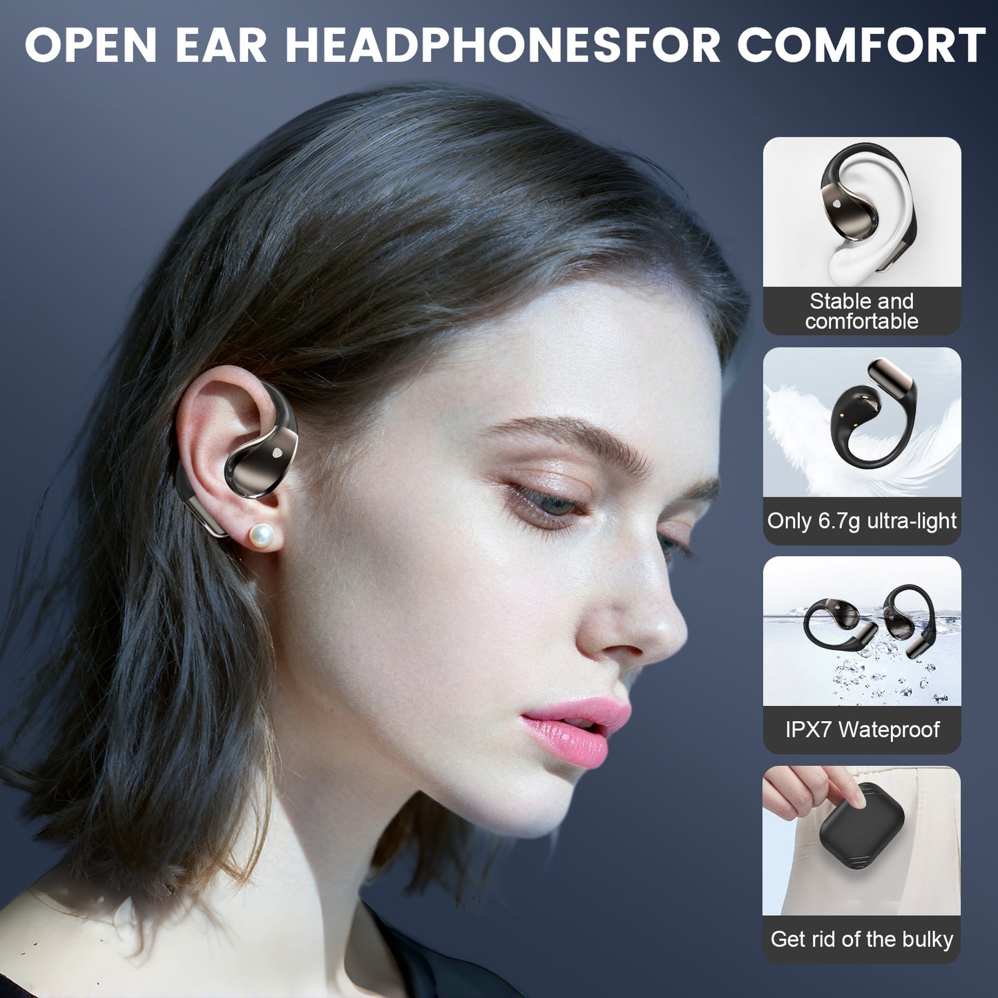 Btootos Open Ear Earbuds, Non-In-Ear Comfortable Earhook Wireless Earbuds with Bluetooth 6.0 and ENC Clear Calls, 48H Playtime, Bluetooth Headphones for Sport, Travel & Daily Wear, Waterproof Earphones