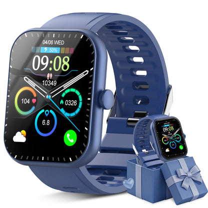 Geryst Smart Watch Fits for Android and iPhone, 1.96" HD Smartwatch for Men Women Bluetooth Answer/Make Calls/110+ Sports Modes/Message Reminder/Sleep, IP68 Waterproof Fitness Tracker, Perfect Gift（Blue）