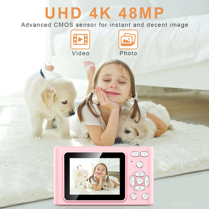 Geryst Digital Camera, Camera for Kids, UHD 4K 48MP Point and Shoot Digital Cameras with 64GB SD Card and 16X Digital Zoom Anti Shake, Compact Portable Small Gift for Boys Girls Students, Pink