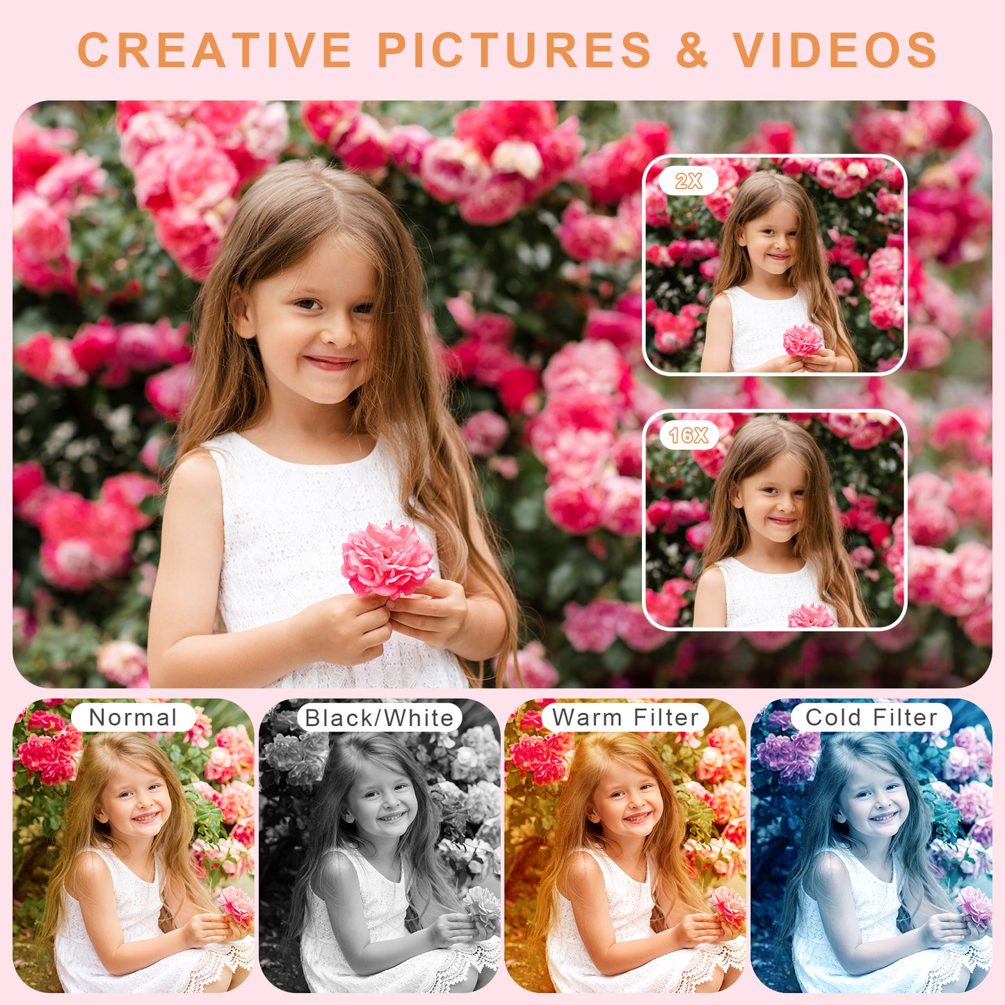 Geryst Digital Camera, Camera for Kids, UHD 4K 48MP Point and Shoot Digital Cameras with 64GB SD Card and 16X Digital Zoom Anti Shake, Compact Portable Small Gift for Boys Girls Students, Pink