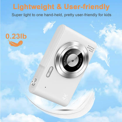 Geryst Digital Camera, Camera for Kids, UHD 4K 48MP Point and Shoot Digital Cameras with 64GB SD Card and 16X Digital Zoom Anti Shake, Compact Portable Small Gift for Boys Girls Students, White