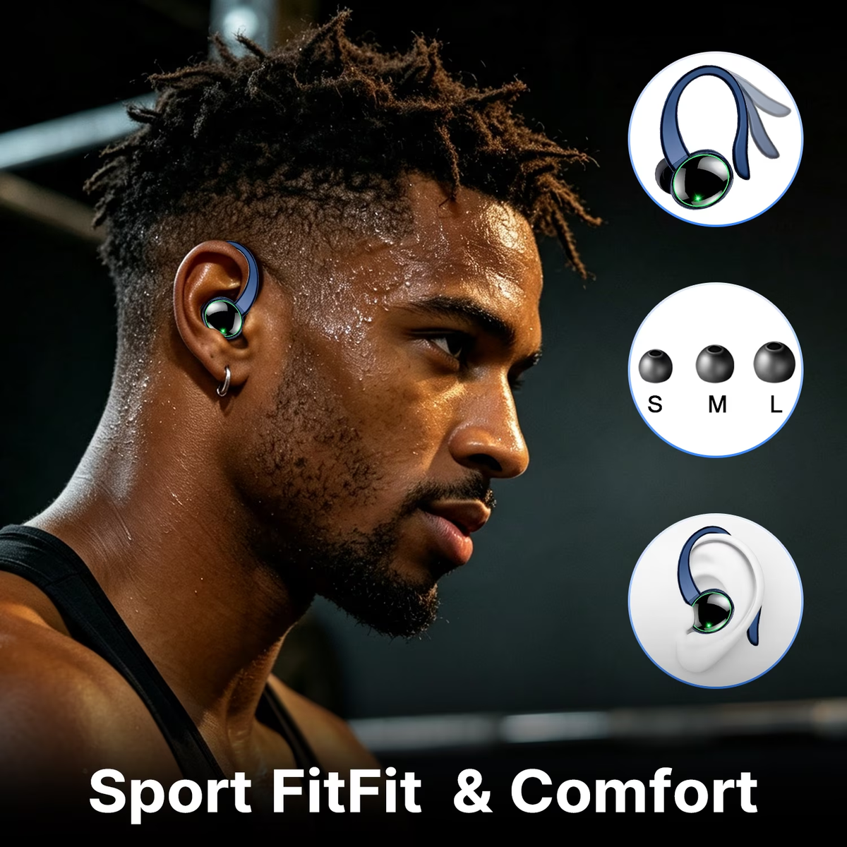 Btootos Wireless Earbuds, Bluetooth 5.4 Sports Headphones, 50H Playback Over Ear Earbuds with ENC Noise Cancelling Mic, Deep Bass Fitness Earphones Gym Running Workout with Earhooks, IP7 Waterproof Headset