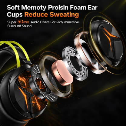 Geryst 2.4GHz Wireless Gaming Headset for PS5/PS4/Switch/PC, Bluetooth Over Ear Gaming Headphones with USB-C Wired Mode, 20ms Low Latency, 50mm Drivers, Noise Cancelling Mic, 40H Battery, green LED Lights