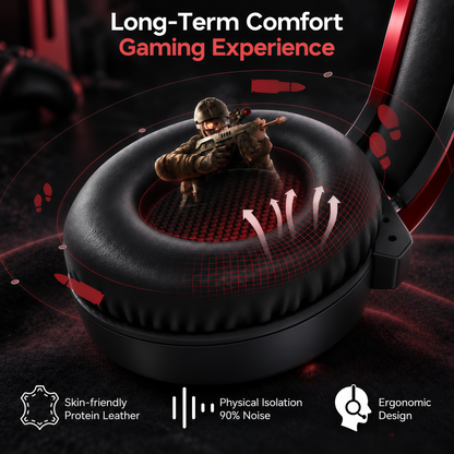 Geryst 2.4GHz Wireless Gaming Headset for PS5/PS4/Switch/PC, Bluetooth Over Ear Gaming Headphones with USB-C Wired Mode, 20ms Low Latency, 50mm Drivers, Noise Cancelling Mic, 40H Battery, Red LED Lights