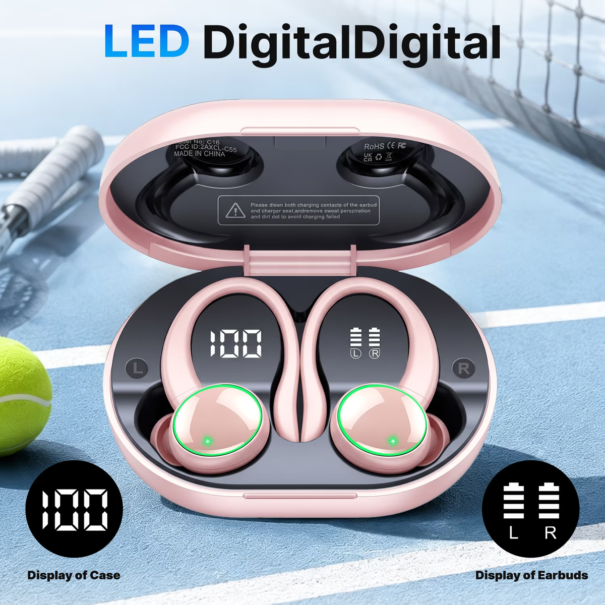 Btootos Wireless Earbuds, Bluetooth 5.4 Sports Headphones, 50H Playback Over Ear Earbuds with ENC Noise Cancelling Mic, Deep Bass Fitness Earphones Gym Running Workout with Earhooks, IP7 Waterproof Headset
