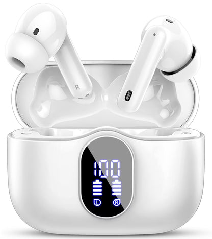 Aptkdoe Wireless Earbuds, Bluetooth 5.4 Headphones Bass Stereo, Ear Buds with Noise Cancelling Mic LED Display, 36H Playtime in Ear Earphones, IP7 Waterproof Sport Headset for Android iOS