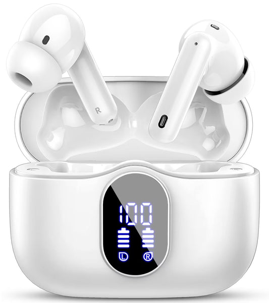 Aptkdoe Wireless Earbuds, Bluetooth 5.4 Headphones Bass Stereo, Ear Buds with Noise Cancelling Mic LED Display, 36H Playtime in Ear Earphones, IP7 Waterproof Sport Headset for Android iOS