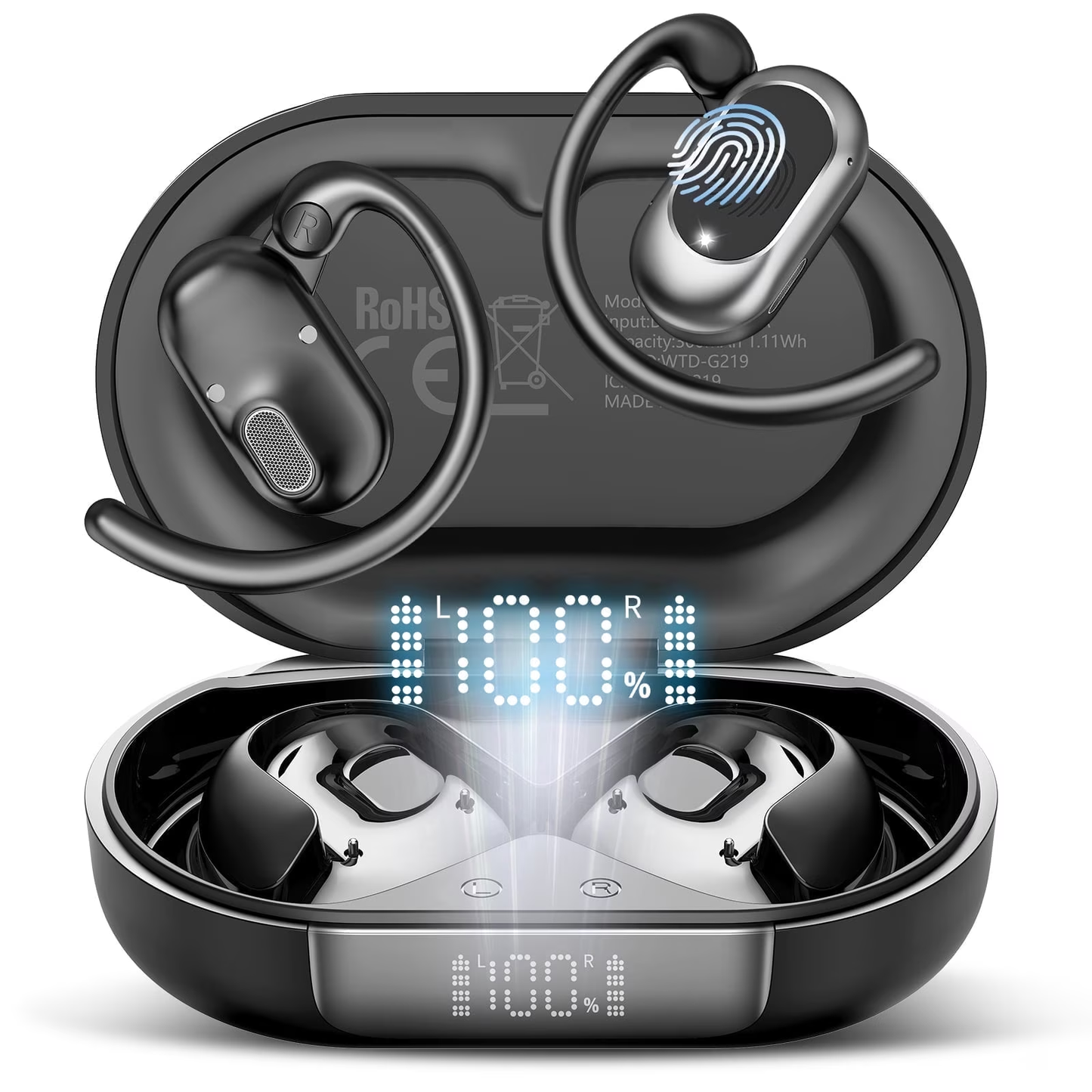 Btootos Open Ear Earbuds, Bluetooth 5.4 Headphones, Wireless Earbuds with Ear Hooks,70H HiFi Stereo Open Ear Headphones with Mic, IP7 Waterproof Lightweight Air Conduction Headphones for Workouts and Running