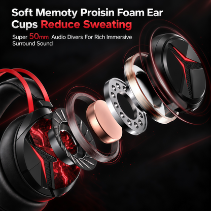 Geryst 2.4GHz Wireless Gaming Headset for PS5/PS4/Switch/PC, Bluetooth Over Ear Gaming Headphones with USB-C Wired Mode, 20ms Low Latency, 50mm Drivers, Noise Cancelling Mic, 40H Battery, Red LED Lights