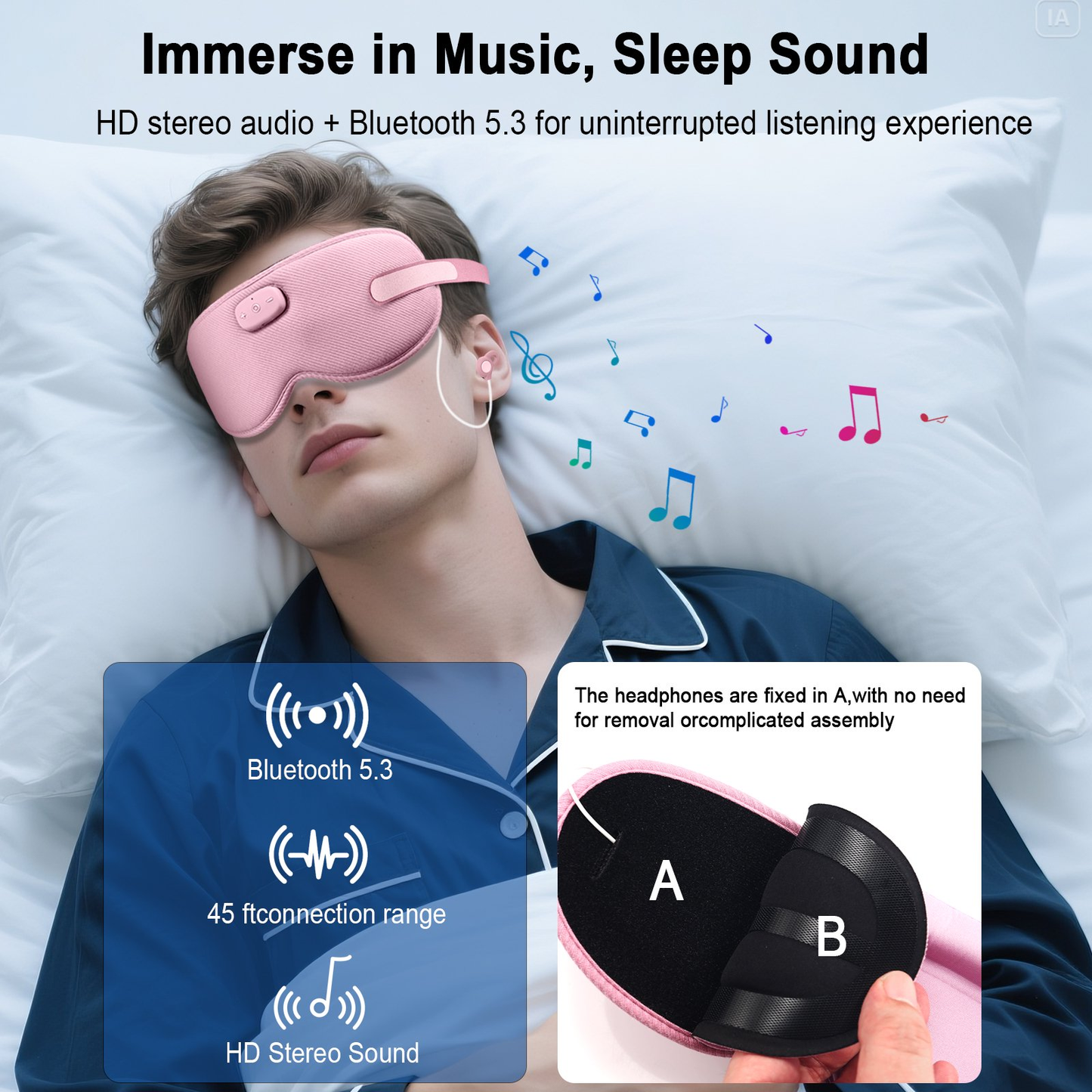 Btootos Sleep Headphones, Sleep Mask with Headphones Bluetooth 5.3 with HD Stereo Speakers for Side Sleepers, Zero Eye Pressure, Adjustable 3D Sleep Eye Mask for Airplane/Travel/Meditation/Nap