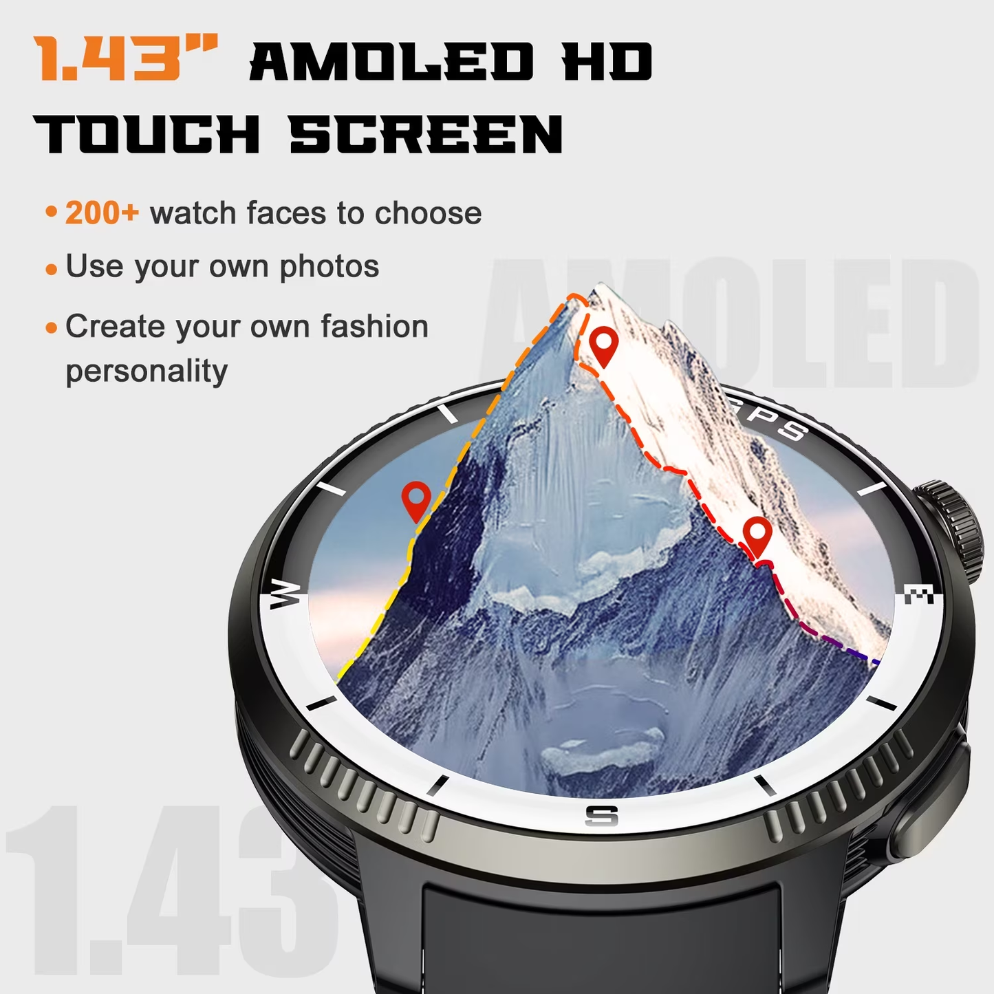 Btootos GPS Smart Watch(Answer/Make Call), Smartwatch for Men Women, 1.43"HD AMOLED Display, Fitness watch with 170+ Sport Modes, IP68 Waterproof/Pedometer, Activity Tracker for Android iOS