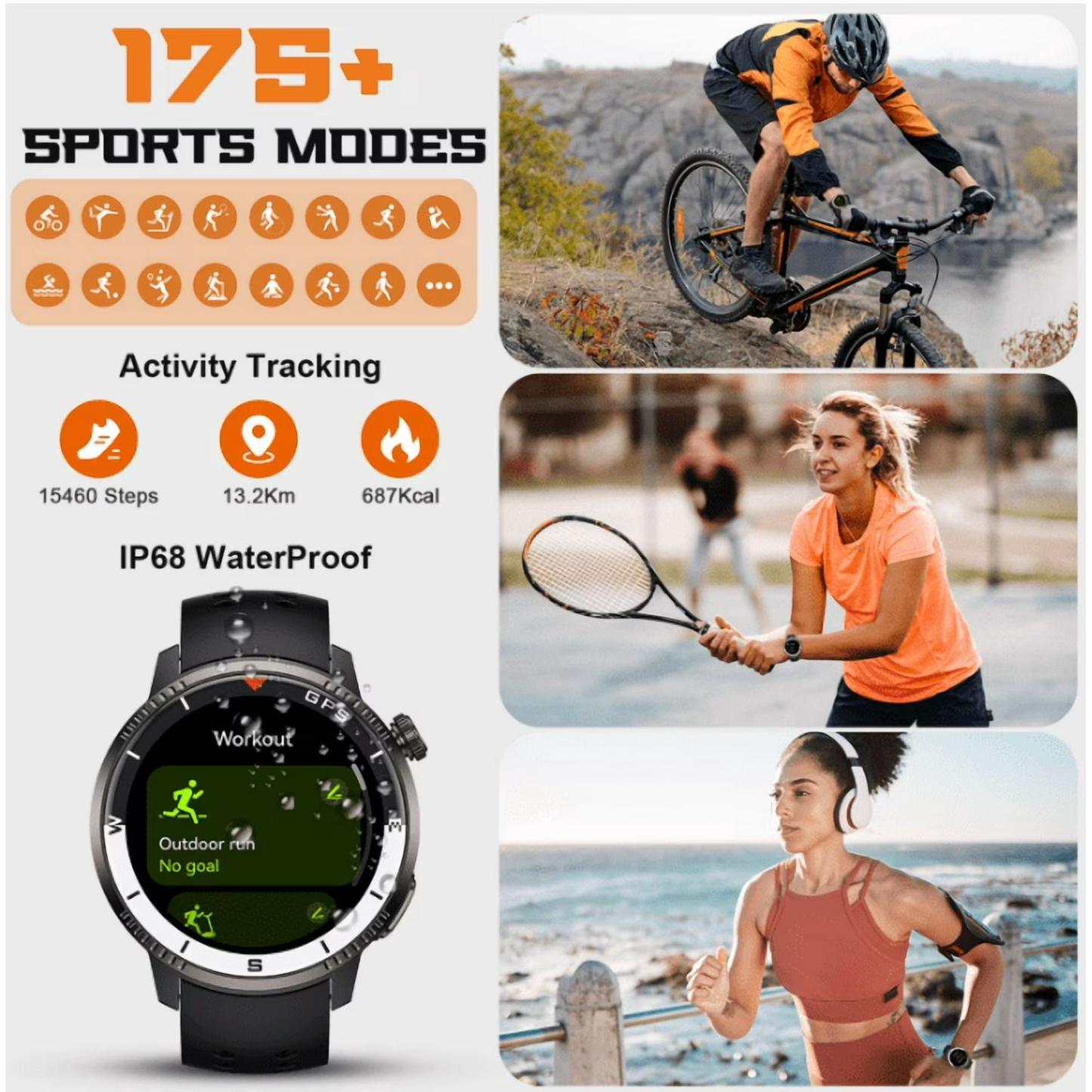 Btootos GPS Smart Watch(Answer/Make Call), Smartwatch for Men Women, 1.43"HD AMOLED Display, Fitness watch with 170+ Sport Modes, IP68 Waterproof/Pedometer, Activity Tracker for Android iOS