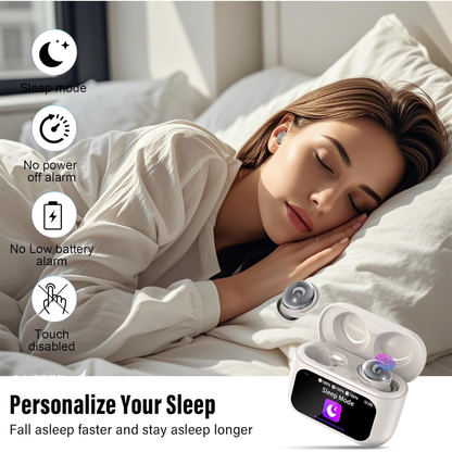 Btootos Sleep Earbuds Bluetooth 5.4 in Ear Smart Touch Screen Headphones, 48H Noise Cancelling Ear Buds with 5 EQ Modes, Mini Wireless Headphones Small Design for Side Sleepers, Clear Calls Earphones, IPX7