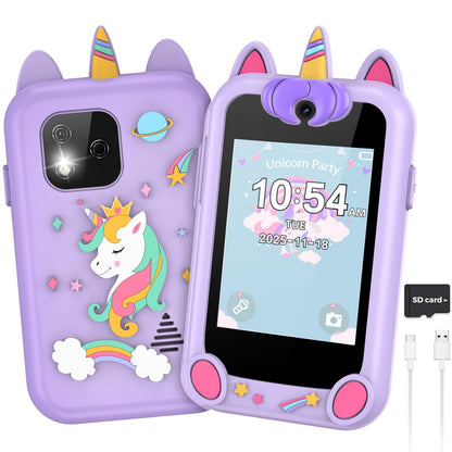 Kids Smart Phone Toy for Boys Girls, 2.8" Touchscreen Toddler Learning Cell Phone Toy with Dual Camera, Games, Music Player, 8GB TF Card, Type-C Rechargeable